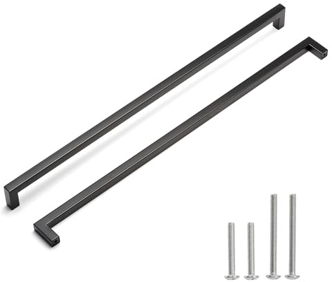 Redunest Cabinet Knobs, Square, 18, Stainless Steel, 18 Center to Center Hole Distance, Kitchen, Cupboard, Door, Matt Black, 2 Pieces