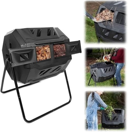 160L Chamber Tumbling Compost Bin, Rotating Compost Tumbler With Compost Aerator Mixing System, Composter Bin For Garden - Rotating Composter-Grey||70 * 72 * 93cm