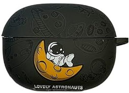 YJZSKRXFAK Compatible with Redmi Buds 5 Pro Case, Astronauts On The Moon Case for Redmi Buds 5 Pro Earbuds Case for Men Women Teens Boys Soft Silicone Case with Keychain Accessories