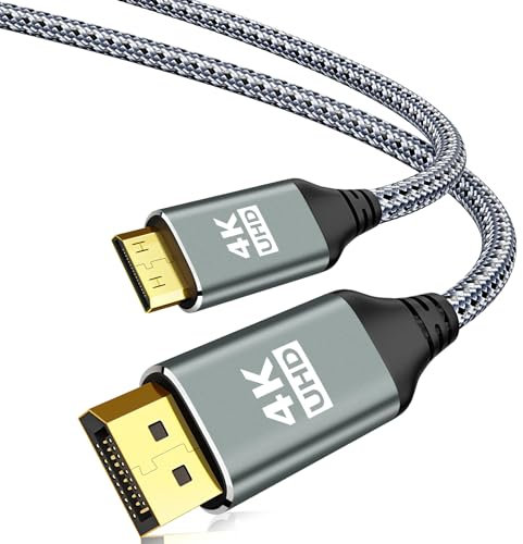 4K DisplayPort to Mini HDMI Cord 10Feet, DP to Mini HDMI Uni-Directional Cable, Supports 4K@30Hz, 2K@120Hz for NVIDIA, KYY,ARZOPA,VILVA,MNN, Portable Monitor