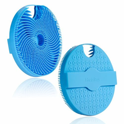 HIEERBUS Silikon-Körperschrubber, sanftes Peeling-Körperschrubber in der Dusche, Silikon-Luffa mit leicht schäumenden Borsten, langlebig und hygienischer als herkömmlicher Dusch-Luffa, 1 Stück, Blau