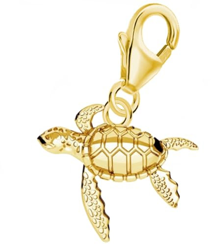 Goldene Hufeisen Schildkröte Karabiner Charm Anhänger 925 Sterling Silber Gelbgold vergoldet