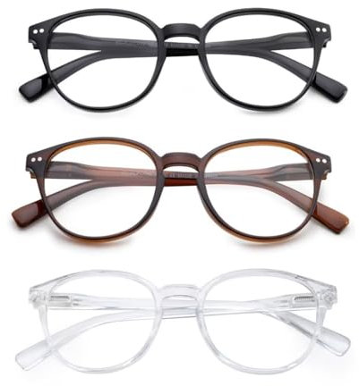 OuShiun Lesebrille Blaues Licht Blocking, Frühling Scharniere Runde Gläser für Männer Frauen Leichter Rahmen/Anti Blendung/Anti Eyestrain (Schwarz/Braun/Klar,2.0)
