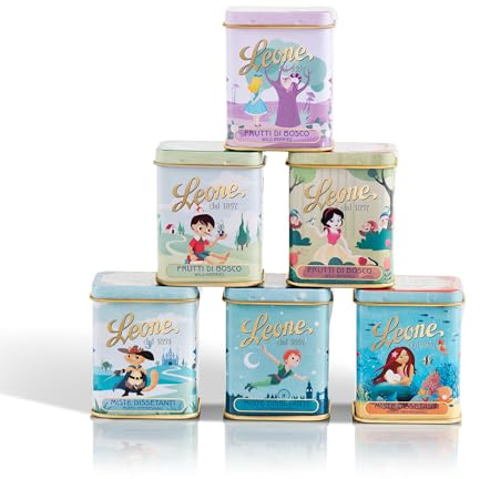 Leone dal 1857 - Lattine Pastiglie Leone Collezione C'era Una Volta - Caramelle Miste Dissetanti e Caramelle ai Frutti di Bosco - 6 Lattine da 30g (6 x 30g)
