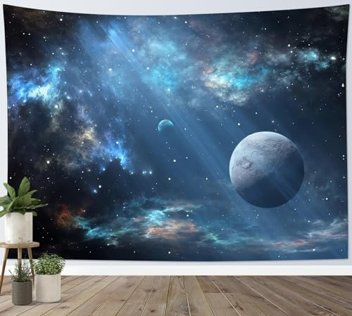 LB Wandteppich Dunkle Galaxie Wandtuch Planeten am Sternenhimmel Wandbehang Weltraum-Szenerie des Universums Tapisserie für Wohnzimmer Schlafzimmer Wohnheim Wanddeko,235x180cm