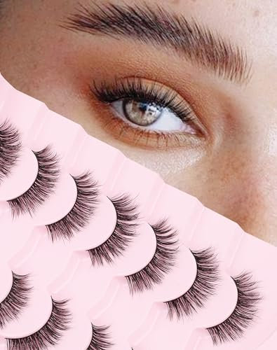 Onlyall Natürliche Wimpern Wispy Lashes Natürlicher Look Falsche Wimpern Natürliche ausgestellte Wimpern Falsche Wimpern Weiche, flauschige Strip Wimpern 7 Paar DK-05