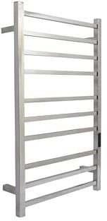 AQUAWORLD Stainless Steel 304 Square Electric Towel Warmer Heated Towel Rail with Built-in Timer for Bathroom Wall Mounted Hardwired Bath Towel Heater Polished Chrome 876mm x 533mm