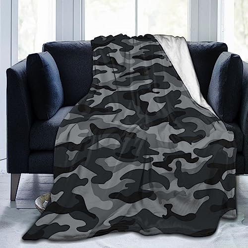 Duduho Militärische Camouflage-Bettdecke, ultraweich, grau, Camouflage, Überwurf, Decke, für alle Jahreszeiten, warm, leicht, gemütlich, Plüschdecken für Zuhause, Schlafzimmer, Sofa, Stuhl, Reisen,