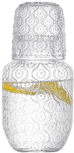 Chase Chic Bedside Water Carafe and Glass Set, 20oz Pitcher and 5.4 Oz Cup, Glass Jug with Tumbler for Bedroom, Kitchen - Crabapple Pattern