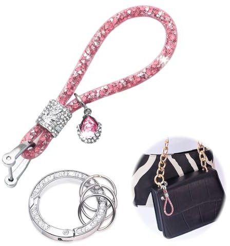 Wekuw Schlüsselanhänger Damen Kristall Autoschlüsselanhänger Glitzer Strass Schlüsselanhänger Mit Anhängern Autoschlüssel Personalisiert, für Auto Tasche Rucksäcke Frauen Freundin Mama Tochter (Rosa)