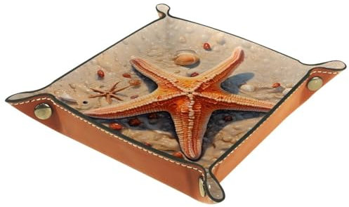 Coast Yellow Beach Seestern Faltbarer Roll-Organizer aus braunem Leder, stilvolles und funktionales Schmucktablett