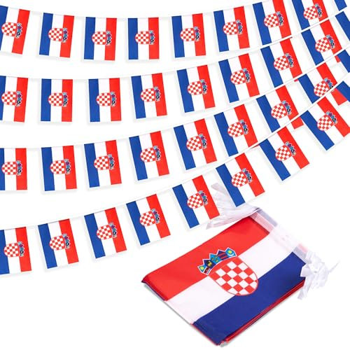 Kroatien String Flag Wimpel Banner, Kleine Mini Kroatische Flaggen Wimpelkette Banner, Nationale Landdekoration für Schule, Party, Sportveranstaltungen, Patriotisches Festival, 33 Fuß 30 Flaggen