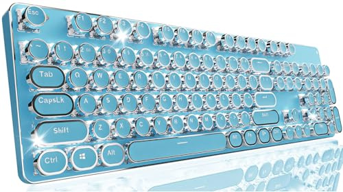 SEUNKWANG EWEADN TK950 - Teclado mecánico inalámbrico para máquina de escribir, 104 teclas, con retroiluminación blanca, antifantasma, interruptor azul Bluetooth/2.4 GHz/teclados con cable, azul