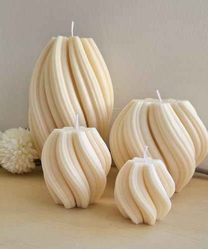 Swirl Kerze 4er Set, XXL Spiralkerze, Dekokerze Welle Twist Geschenkset, Riesenkerze