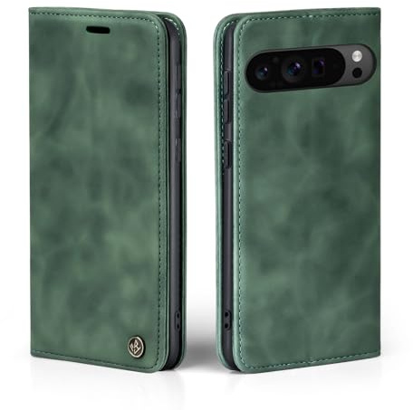 LBH Handyhülle für Google Pixel 9 Pro XL in Grün mit Karten- und Geldfach Smartphone Hülle mit Standfunktion Flip Case Schutzhülle Magnetverschluss Vintage