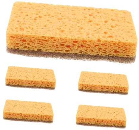 Mikinona 5pcs Natural Wood Pulp Dish Sponge Compact Wok Sponge for Household Cleaning