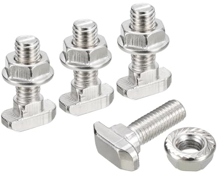 sourcing map M8x25mm T Slot Drop-in Bolt and M8 Hexagon Flange Nut Set, 40 Sets Hammer Head T-Bolt T Shape Stud Sliding Screw for 40 Series Aluminum Profile