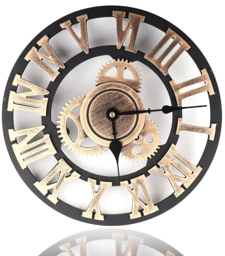 Beufee Vintage-Wanduhr, 3D-Steampunk-Uhr, rustikale Wanduhr, Zahnraduhr, Zahnrad-Wanduhr, rustikale Bauernhaus-Wanddekoration Metall-Wanduhren mit freiliegenden beweglichen Zahnrädern