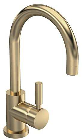 Balterley Bathroom Sink Taps, Mono Basin Mixer Tap, Single Lever Temperature Control Bathroom Tap, Round Body, Tall Arc Spout Monobloc Basin Taps for Cloakroom - 50 x 190 x 292mm (Brushed Brass)