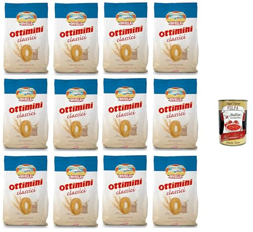 Italian Gourmet Biscotti Ottimini Classici klassische Kekse 12 x 400g | Friabili e dorati, mürbe Textur mit Honignote, ideale per colazione und, Gesamtnettogewicht 4,8 kg + Kostenlos Polpa 400g