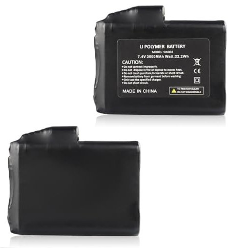 Lot de 2 Batteries Li-polymère Rechargeables 7,4 V 3000 mAh pour Gants Chauffants, Chaussettes, Chapeaux, sous-vêtements, Gilet, Cagoule, Masque de Ski, Vêtements