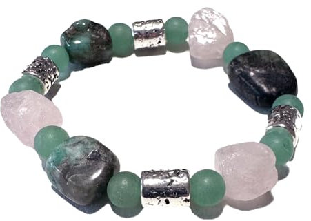 WAAGE: Smaragd Aventurin Rosenquarz Sternzeichen Edelstein Stretch Armband Größenwahl DisplayLength 17