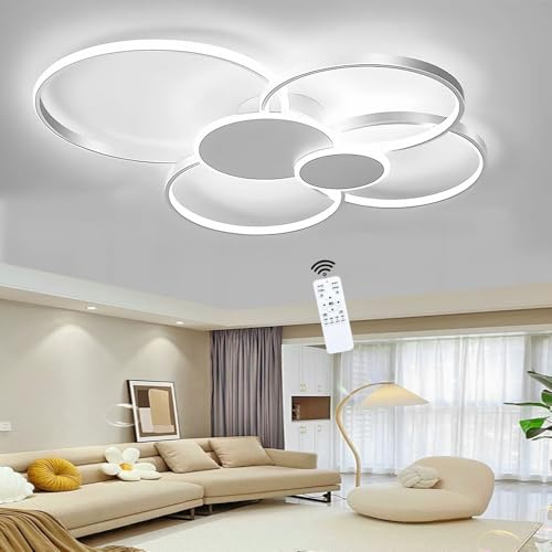 LIUYU LED Deckenlampe Wohnzimmer dimmbar, ringe moderne weiße Deckenleuchte 100x82cm 90W 8100LM mit Fernbedienung 3000-6500K