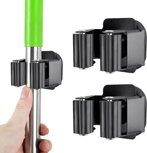Magnetic Broom and Mop Holder Wall Mount, Heavy Duty No Drill Over the Door Broom Gripper RV Camper Wall Organizer, Cleaning Tools Storage for Garage Garden,2 Pcs