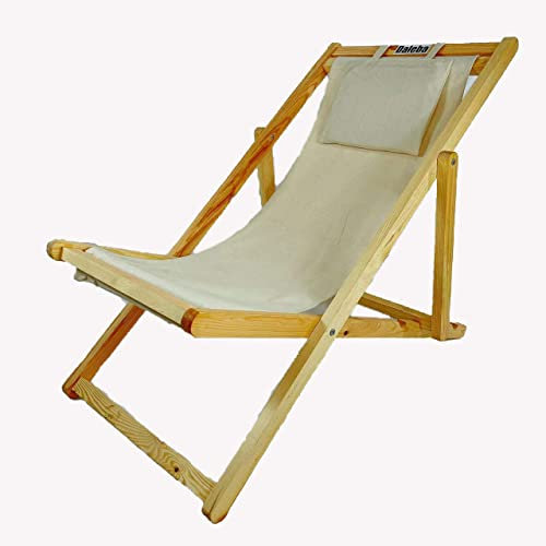 2 Stück Holz-Liegestuhl mit Verstellbarer Leinwand-Aufhängung für Strand und Pool