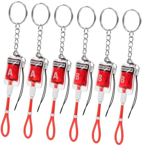 MAGICLULU 6 Stück Blutgruppen Schlüsselanhänger Blut Stil Anhänger Gothic Stahl Gruseliger Kleiner Schlüsselanhänger Zum Aufhängen An Partys Blutgruppen Schlüsselanhänger Roter