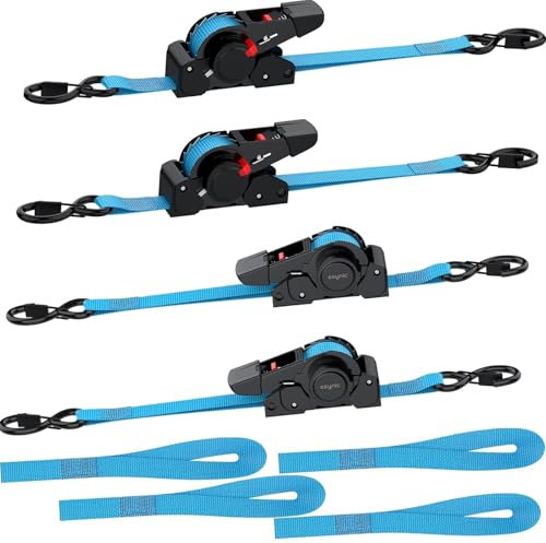 eSynic Automatisch Einziehbare Spanngurte 4er-Pack Spanngurte mit S-Haken, 320 kg Belastbarkeit, Bruchfestigkeit 1411 lbs/640 kg