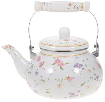 LOVIVER Enamel Tea Kettle Water Kettle Decor Floral Pattern with Handle with Lid Teapot Coffee Pot for Household Dining Table Kitchen