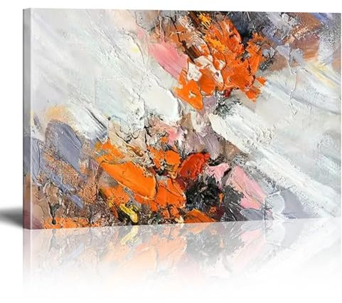 Peinture Blanc Orange Abstraite de Luxe sur Toile Peinte à la Main Tableau Mural Moderne Salon Chambre Bureau Décoration d'intérieur Art Affiche 70x140 cm Avec Cadre
