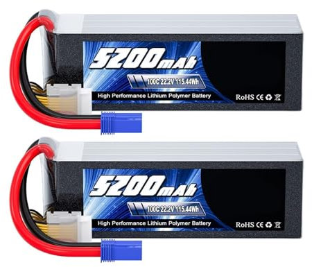 6S 5200mAh 22.2V 100C FPV Drohne Lipo Akku Mit EC5 Stecker Kompatibel Mit RC Auto LKW Flugzeug Helikopter Boot RC Modelle Teile