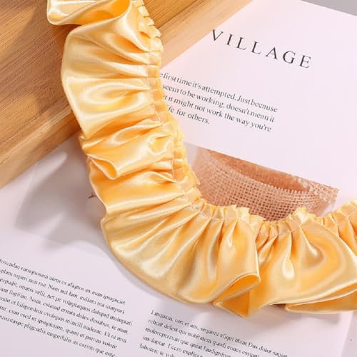 Yalulu 10 Yards Doppelschichten Rüschen Spitzenbesatz, 5.5cm Breit Plissee Stoffband Rüschenbesatz Band Stoffband Spitzenband Für Heimwerker Nähen Basteln (Gold)