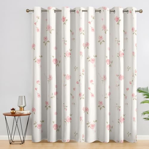 Pink Rose Flower Blackout Curtains, French Country Floral Curtains for bedroom, Living Room, Thermal Insulated Noise Reduction Eyelet Drapes, 54 Inch 2 Panels Set, (W46 x L54)