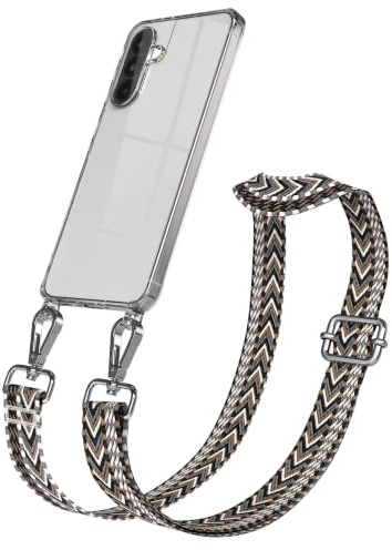 EAZY CASE Mobiltelefonkedja, justerbar väskrem kompatibel med Galaxy A56 axelrem mobiltelefonkedja med silikonskal axelväska grå/svart/silver