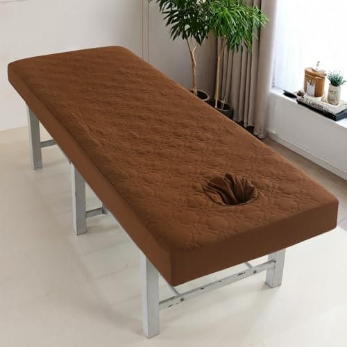 Surwin Massageliege Bezug mit Loch, Spannbezug für Massageliege Frottee mit Loch Bettwäsche Waschbar mit Elastischer Kordelkante für Schönheits & Gesichtssalon (SJ12 Braun,70 * 185cm)