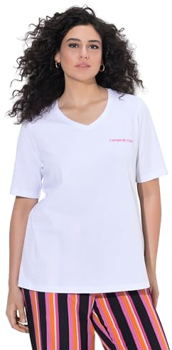Ulla Popken Damen große Größen Übergrößen Plus Size T-Shirt, Dolce Vita, Classic, V-Ausschnitt, Halbarm schneeweiß 50+ 847841200-50+
