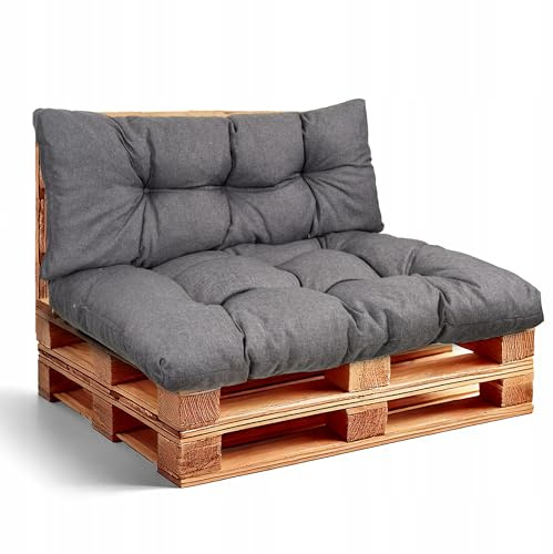 Wool & Home Palettenkissen Set für Gartenmöbel 120x80 + 120x40 cm 2-Teilig (für 1 Palette) - Sitzkissen Outdoor für Europaletten, Gartenkissen Set, Palettenmöbel Anthrazit