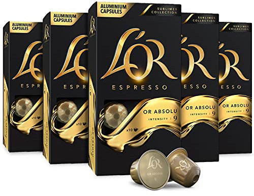 L'Or Espresso Or absolu - Intensité 9 - 50 Capsules en Aluminium Compatibles Nespresso®* (Lot de 5X10 capsules)