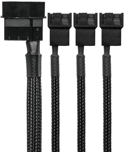 CRJ 4-Pin Molex to 3 x 3-Pin PC Case Fan Sleeved Adapter Cable
