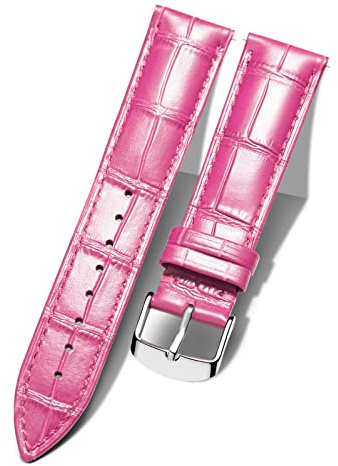 BINLUN Bracelet de Montre en Cuir Crocodile Véritable Dégagement Rapide Remplacement Bracelet Montre Etanche 10 Couleurs 13 Tailles pour Hommes Femmes(Fermoir Argenté,rose,12mm)