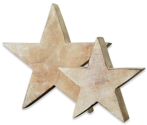 Loberon Stern 2er Set Dunino - Deko Sterne in 2 Größen - Weihnachtsdeko fürs Wohnzimer - Holzsterne aus Mangeholz mit Antik-Finish - 5-Zackig
