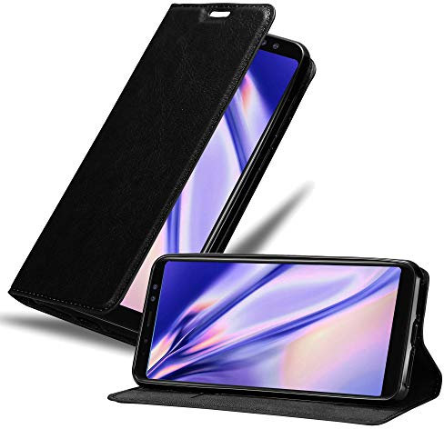 Cadorabo Hülle kompatibel mit Samsung Galaxy A8 2018 aus Premium Kunst Leder Flip Klappbare Stoßfeste Magnetische [Standfunktion] [Kartenfächern] Cover Hülle für Galaxy A8 2018 Tasche in Schwarz