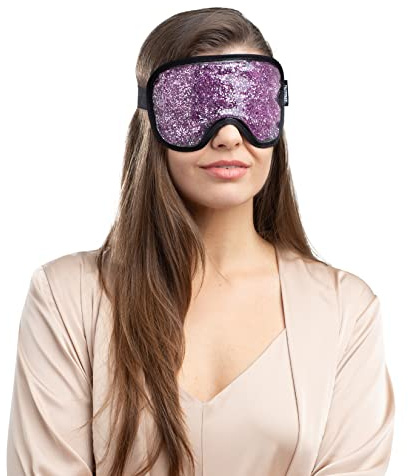 Zhu-Zhu Glitter Gel Hot & Cold Eye Mask - Therapeutic Soothing Relief for Migraines, Sinus Pain, Tension Headaches, Allergies, Puffy and Tired Eyes - Pink