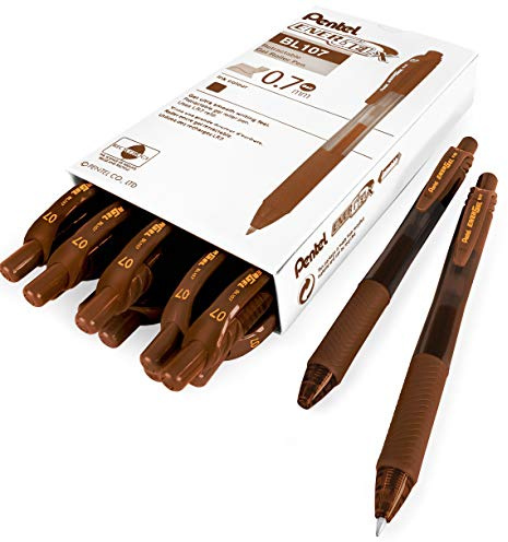 Pentel - Energel X BL107 Retractable Gel Rollerball Pens - 0.7mm - Brown Ink - Pack of 12