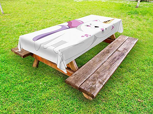 ABAKUHAUS Einhorn-Katze Outdoor-Tischdecke, Fantasie-Charakter, dekorative waschbare Picknick-Tischdecke, 145 x 305 cm, Blassrosa orange Flieder