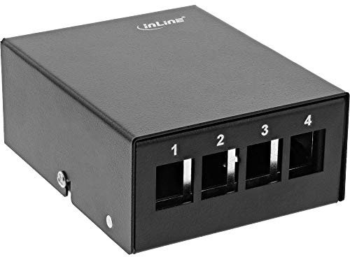 InLine® Patchfeld-Dose Aufputz für 4X Keystone RJ45, Metall, schwarz RAL9005