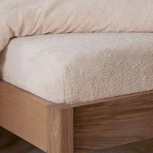 Ropa de Cama Sleepdown - Sábana Bajera Ajustable de Forro Polar, térmica, Lisa, cálida, Agradable y Supersuave, Color Natural, 90 x 200 cm